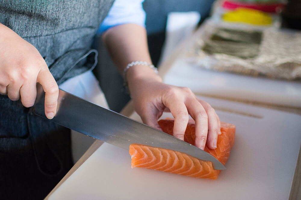 Salmon being prepared