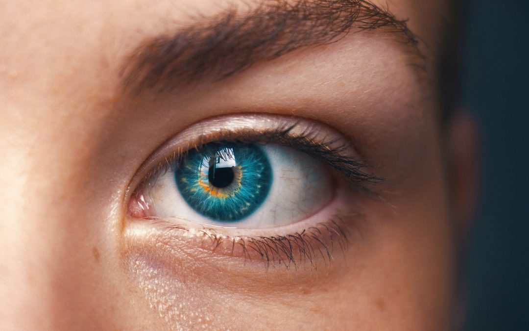 Close up of woman's blue eye