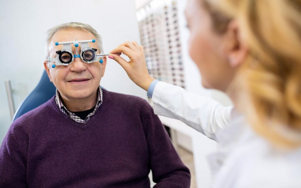 Older man getting eye exam