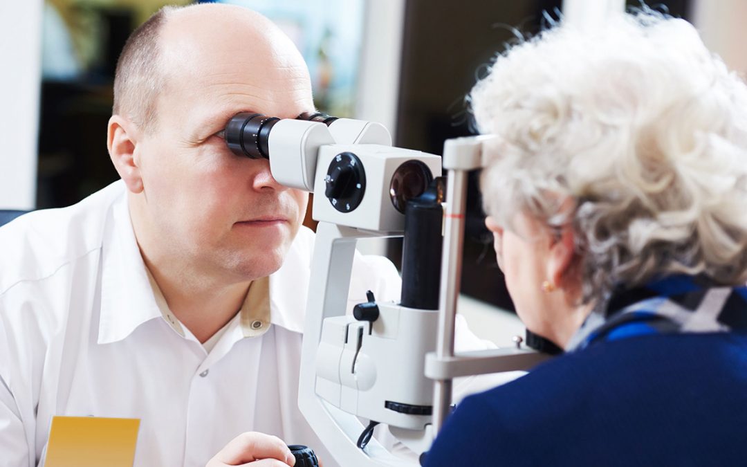 Older woman getting glaucoma test