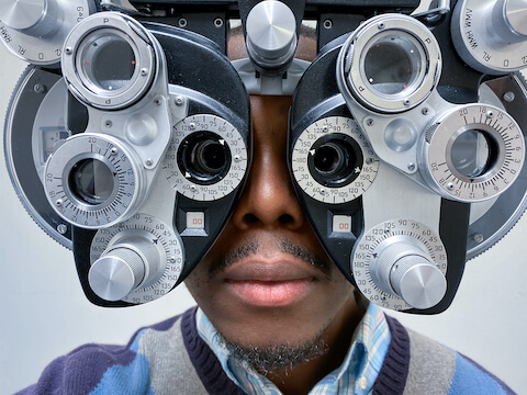 African American man at an eye exam